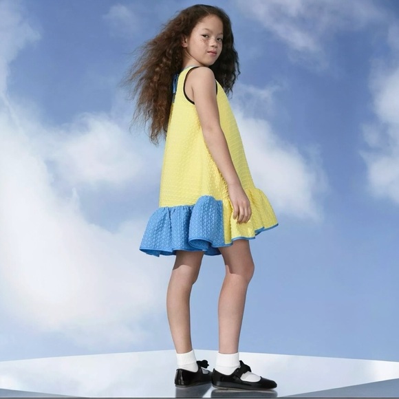 Victoria Beckham x Target | Yellow Cloque Ruffle Dress (S) - Picture 1 of 8